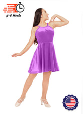 Orchid Stretch Velvet Show Choir Dress w/Model Front View