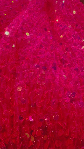 Hot Pink - Hot Pink Iridescent Velvet Sequin High Neck A-Line SHIFT Show Choir Dress - Ships 4 to 6 Weeks