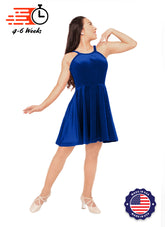 Royal Blue Stretch Velvet Show Choir Dress w/Model Front View