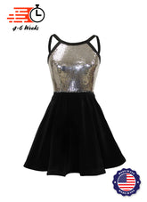 Silver Disco Ball Sequin/ Black Stretch Velvet Show Choir Dress front