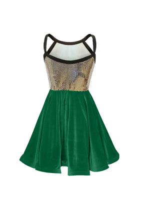 Silver Disco Ball Sequin/ Kelly Green Velvet Show Choir Dress - Ships 4 to 6 weeks