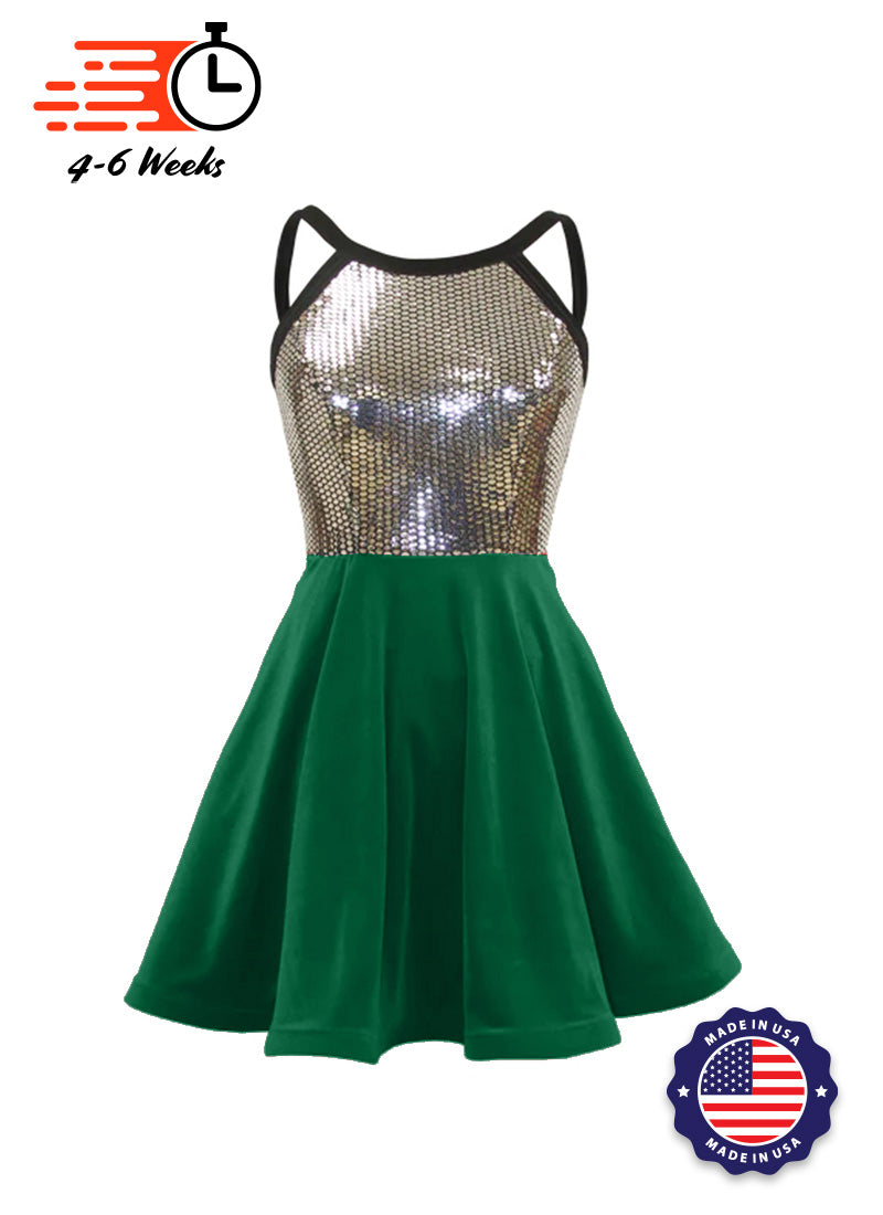 Silver Disco Ball Sequin/Stretch Velvet Show Choir Dress - Yellows & Greens - Ships 4 to 6 Weeks Olive Green / S - Silver Disco Ball Sequin/Stretch Velvet Show Choir Dress - Yellows & Greens - Ships 4 to 6 Weeks Olive Green / S -
