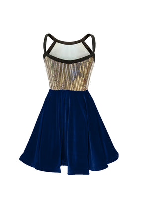 Silver Disco Ball Sequin/ Navy Velvet Show Choir Dress - Ships 4 to 6 weeks