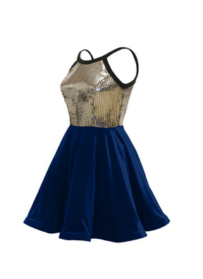 Silver Disco Ball Sequin/ Navy Velvet Show Choir Dress - Ships 4 to 6 weeks