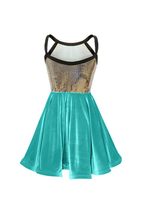 Silver Disco Ball Sequin/Tiffany Blue Stretch Velvet Show Choir Dress back