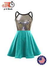 Silver Disco Ball Sequin/Tiffany Blue Stretch Velvet Show Choir Dress front