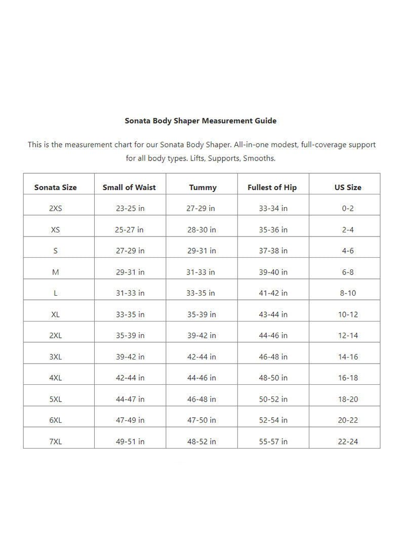 Sonata Body Shaper Measurement Guide
