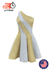 Spiral Panel Crinkle Metallic Gold/Silver Sequin Show Choir Dress - Ships 4 to 6 weeks