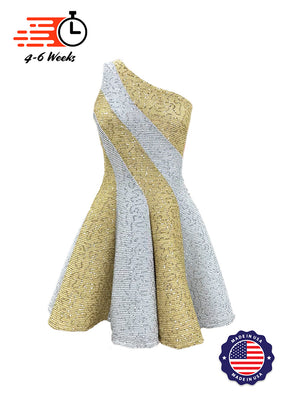 Spiral Panel Crinkle Metallic Gold/Silver Sequin Show Choir Dress - Ships 4 to 6 weeks