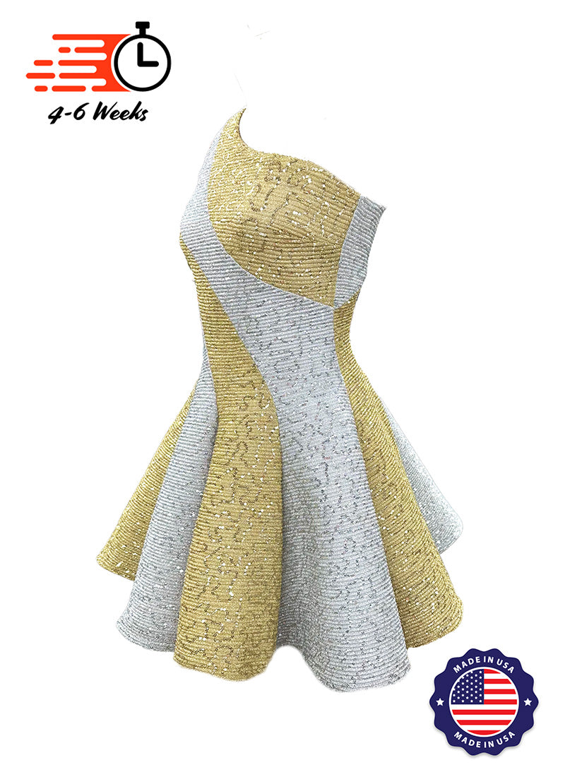 Spiral Panel Crinkle Metallic Gold/Silver Sequin Show Choir Dress - Ships 4 to 6 weeks