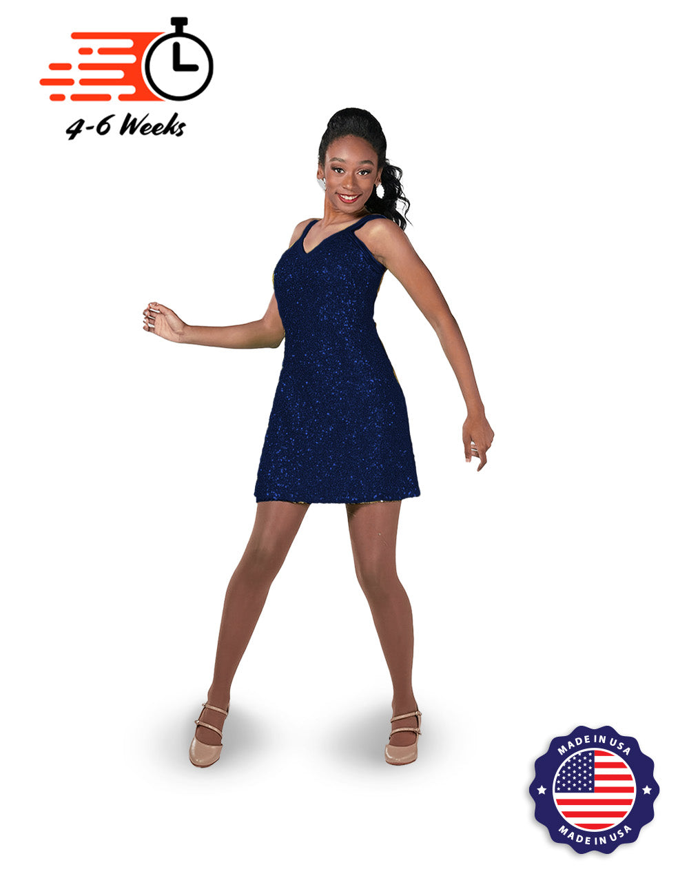 Solid Sequin Sweetheart V-Neck Darted SHIFT Show Choir Dress - Ships 4 to 6 Weeks