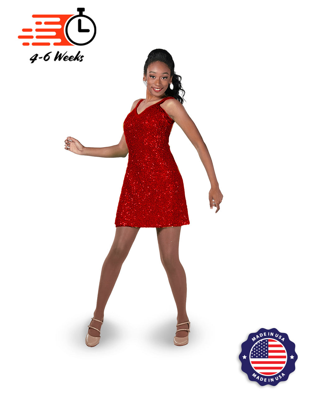 Solid Sequin Sweetheart V-Neck Darted SHIFT Show Choir Dress - Ships 4 to 6 Weeks