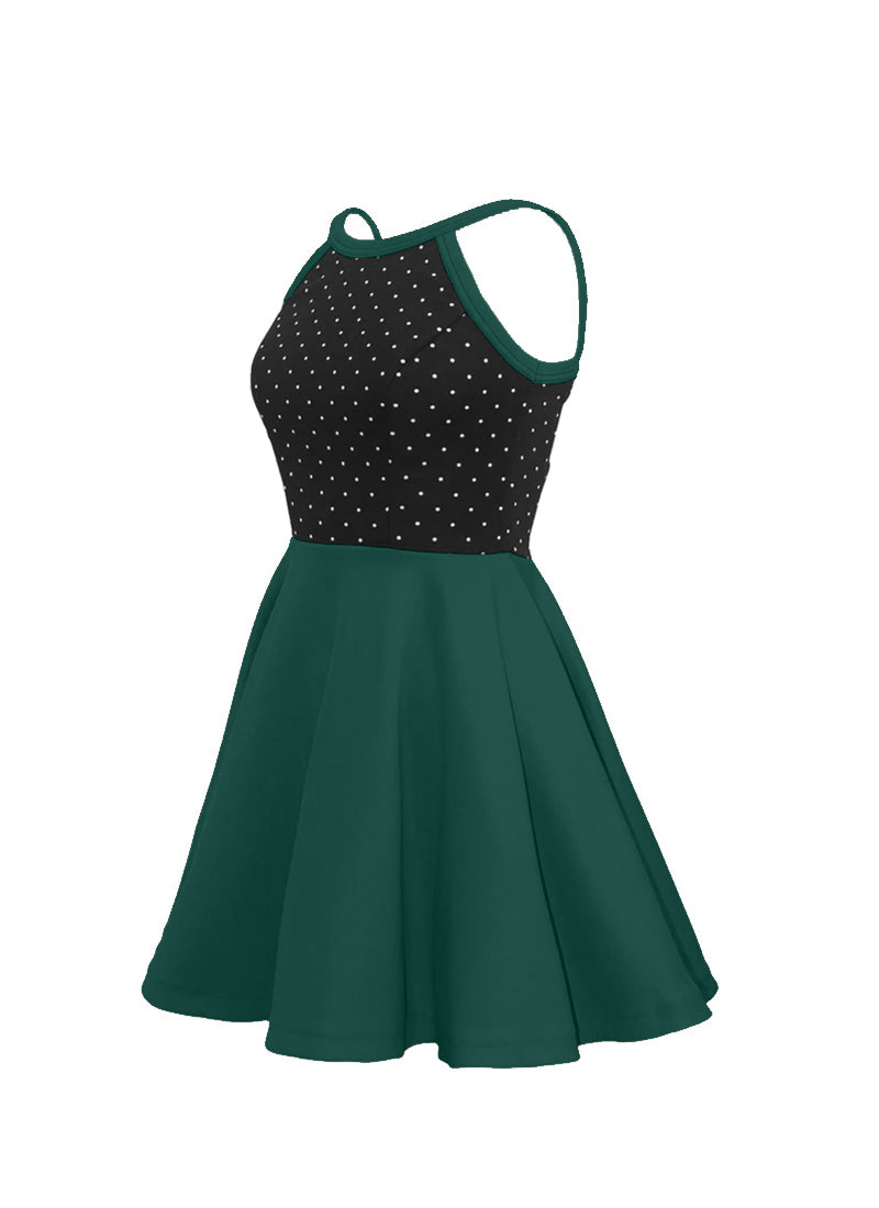 White Pin Dot on Black Bodice/Hunter Green Knit Show Choir Dress side