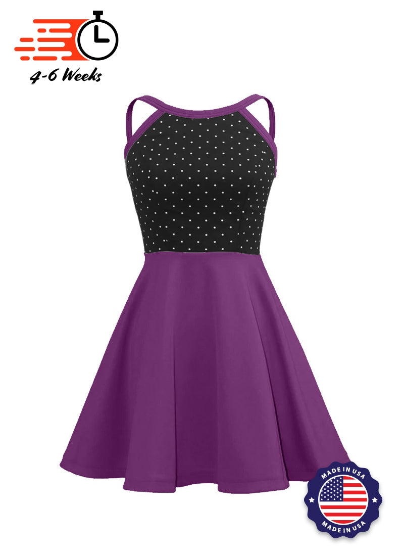 White Pin Dot on Black Bodice/Magenta Knit Show Choir Dress front