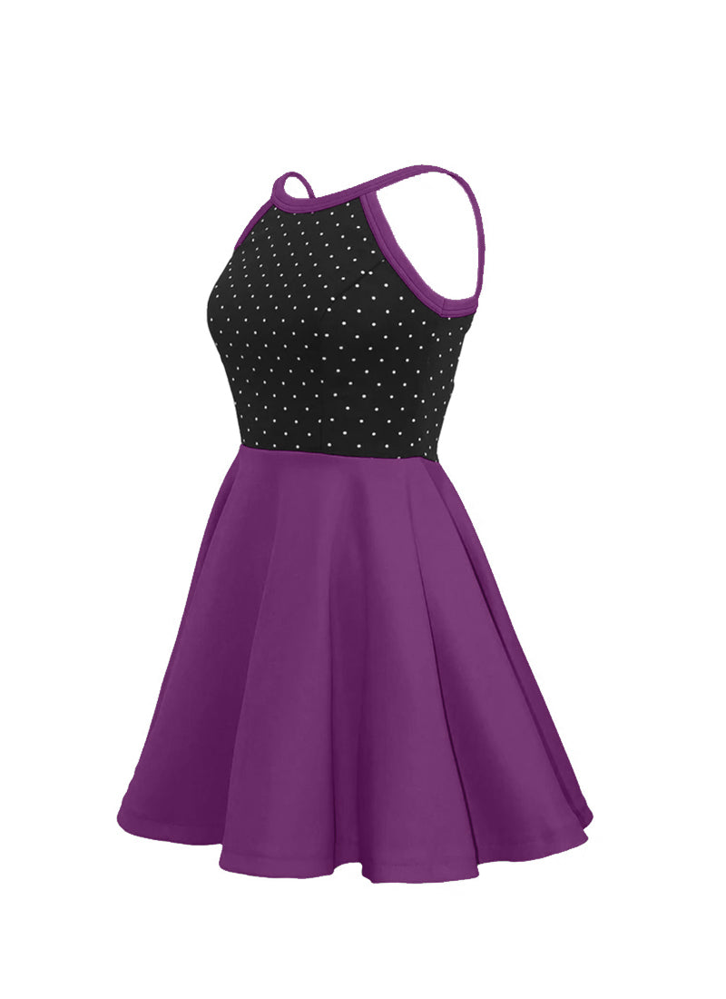 White Pin Dot on Black Bodice/Magenta Knit Show Choir Dress side