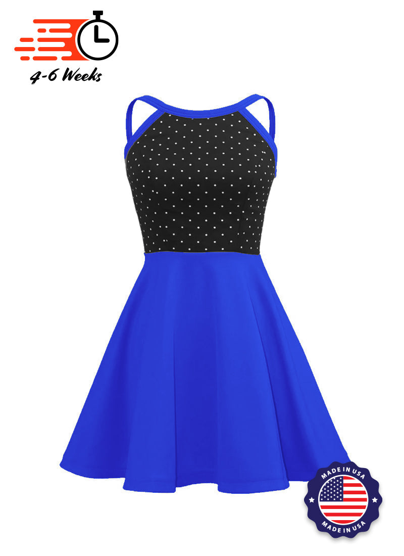 White Pin Dot on Black Bodice Knit Show Choir Dress - Neons & Metallics