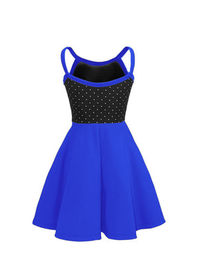 White Pin Dot on Black Bodice/Royal Blue Knit Show Choir Dress back