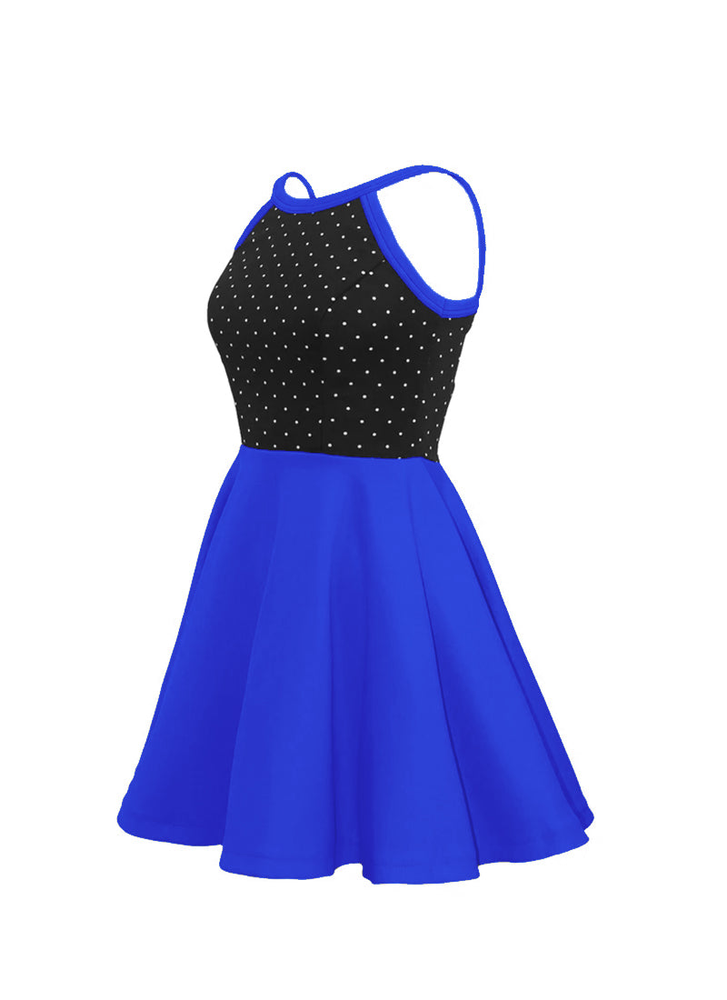 White Pin Dot on Black Bodice/Royal Blue Knit Show Choir Dress side