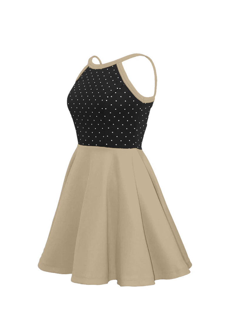 White Pin Dot on Black Bodice/Light Grey Knit Show Choir Dress side