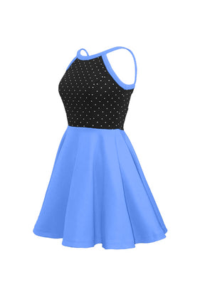 White Pin Dot on Black Bodice/Sky Blue Knit Show Choir Dress side