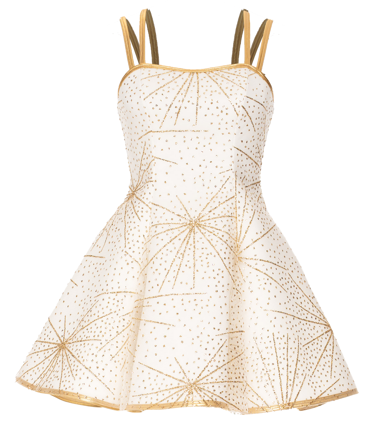 White - Gold Starburst Glitter Panel Show Choir Dress Front View