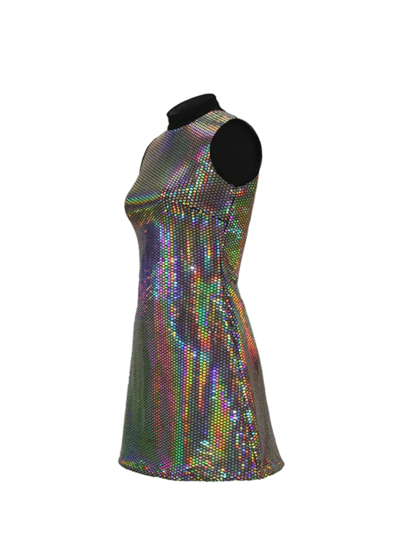 Silver Laser Sequin on Black Show Choir Dress Side View