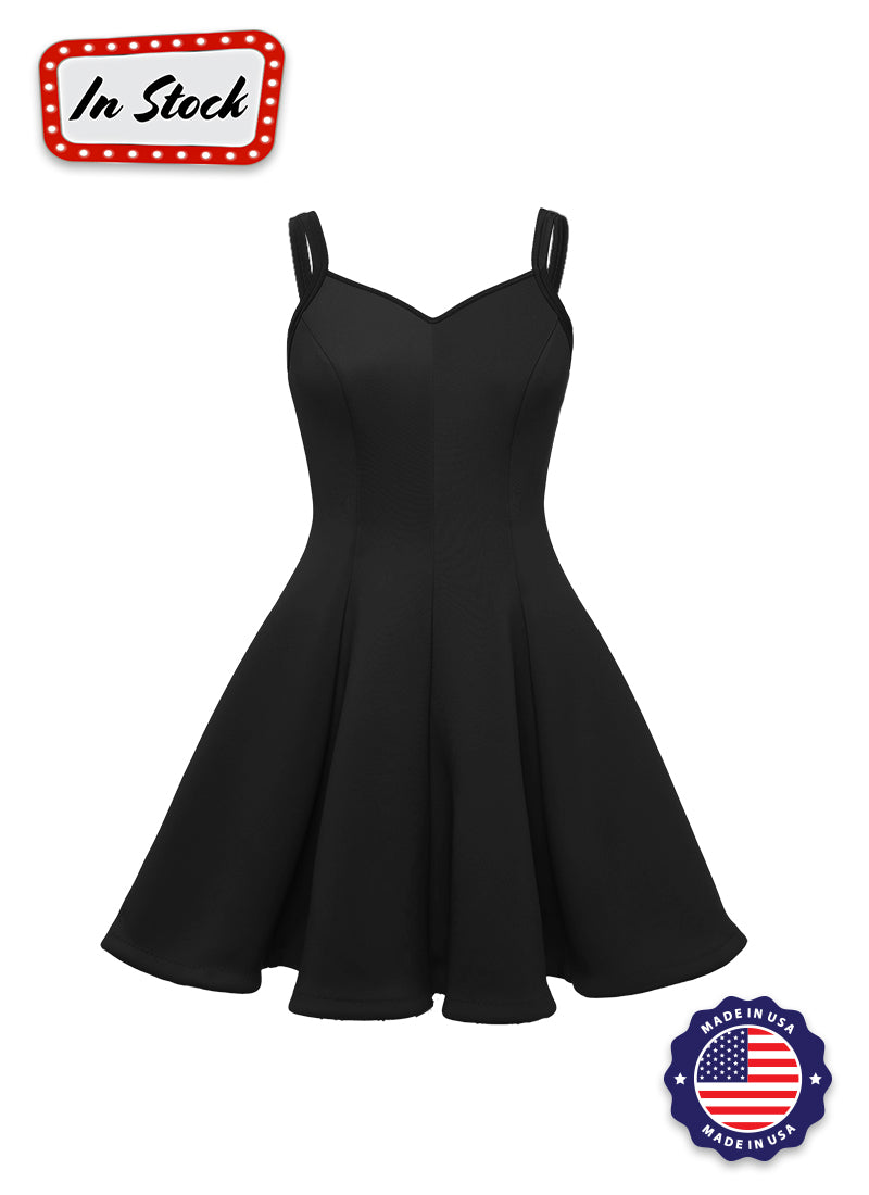 Black Sweetheart Straps Princess Seam Show Choir Dress with Attached Briefs Front View