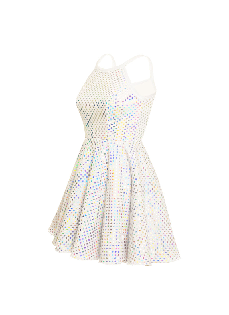 White/Silver Laser Dot Show Choir Dress Side View