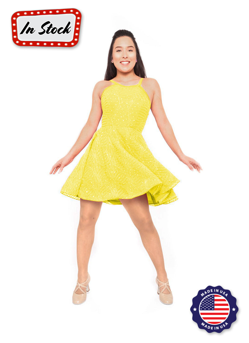 Lemon Yellow Sparkle Mesh Show Choir Dress - InStock PrePak Lemon Yellow Sparkle Mesh Show Choir Dress - InStock PrePak