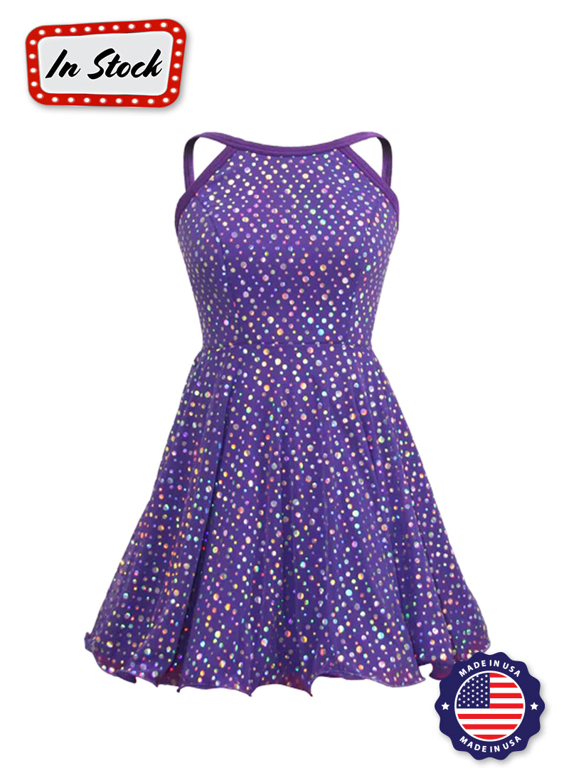 Purple/Silver Laser Dot Sequin Mesh Show Choir Dress Front View