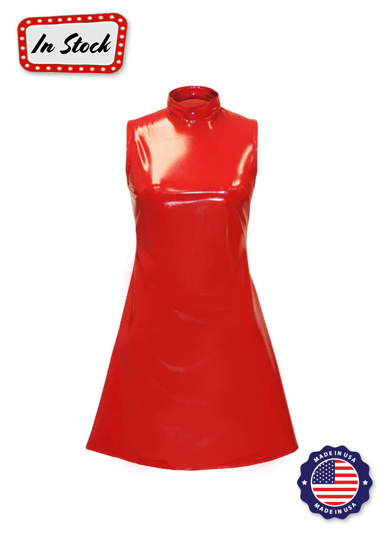 Shiny Red Stretch Vinyl Show Choir Dress Front View