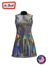 Silver Laser Sequin on Black Show Choir Dress Front View
