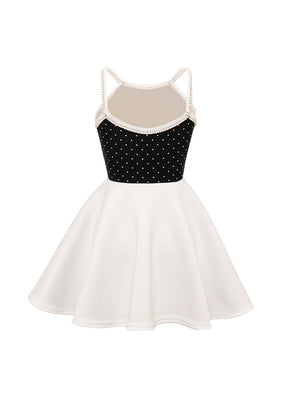 Black/ White Knit Show Choir Dress with Rhinestone Trim